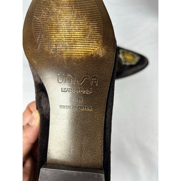 Unisa  dark black Velvet Flats Gold Embroidered Badger Womens 7 academia￼ - Picture 7 of 9